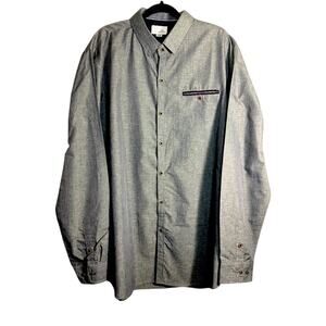 Craft + Flow Men XXL Long Sleeve Button Grey Blue Collar Office Business Shirt